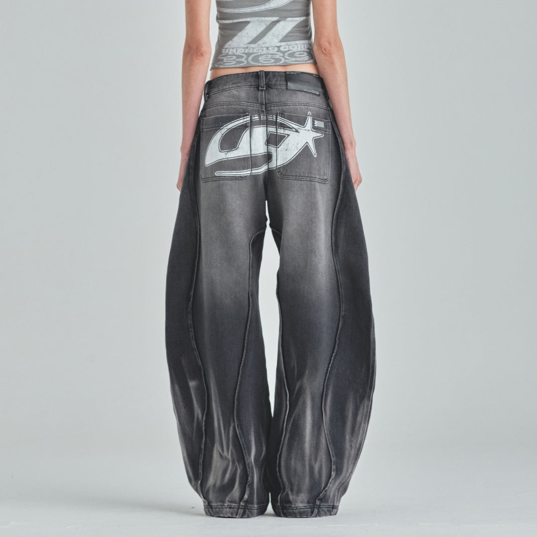 W ACT 1 UG STAR BARREL VEIN JEAN - WASHED BLACK