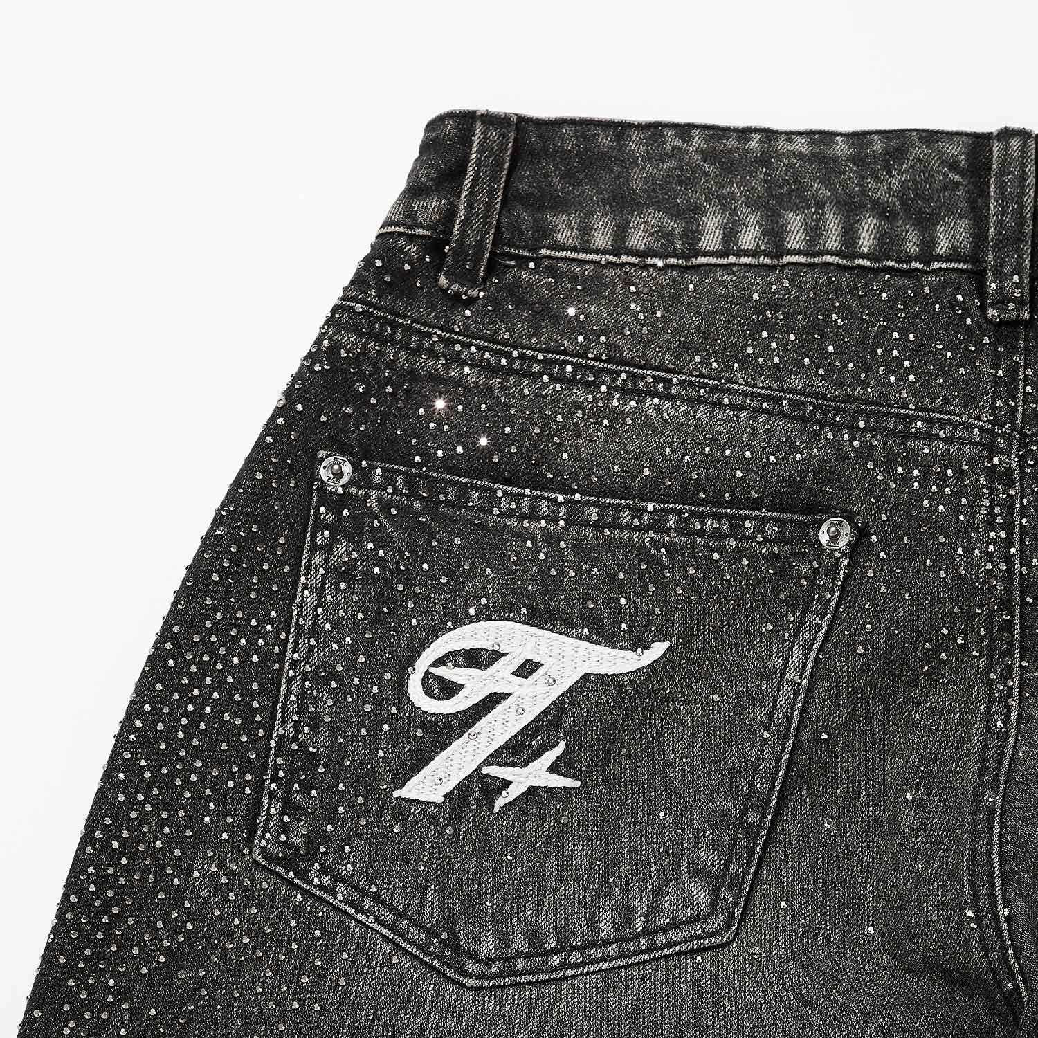 STARRY WIDE-LEG JEANS - BLACK