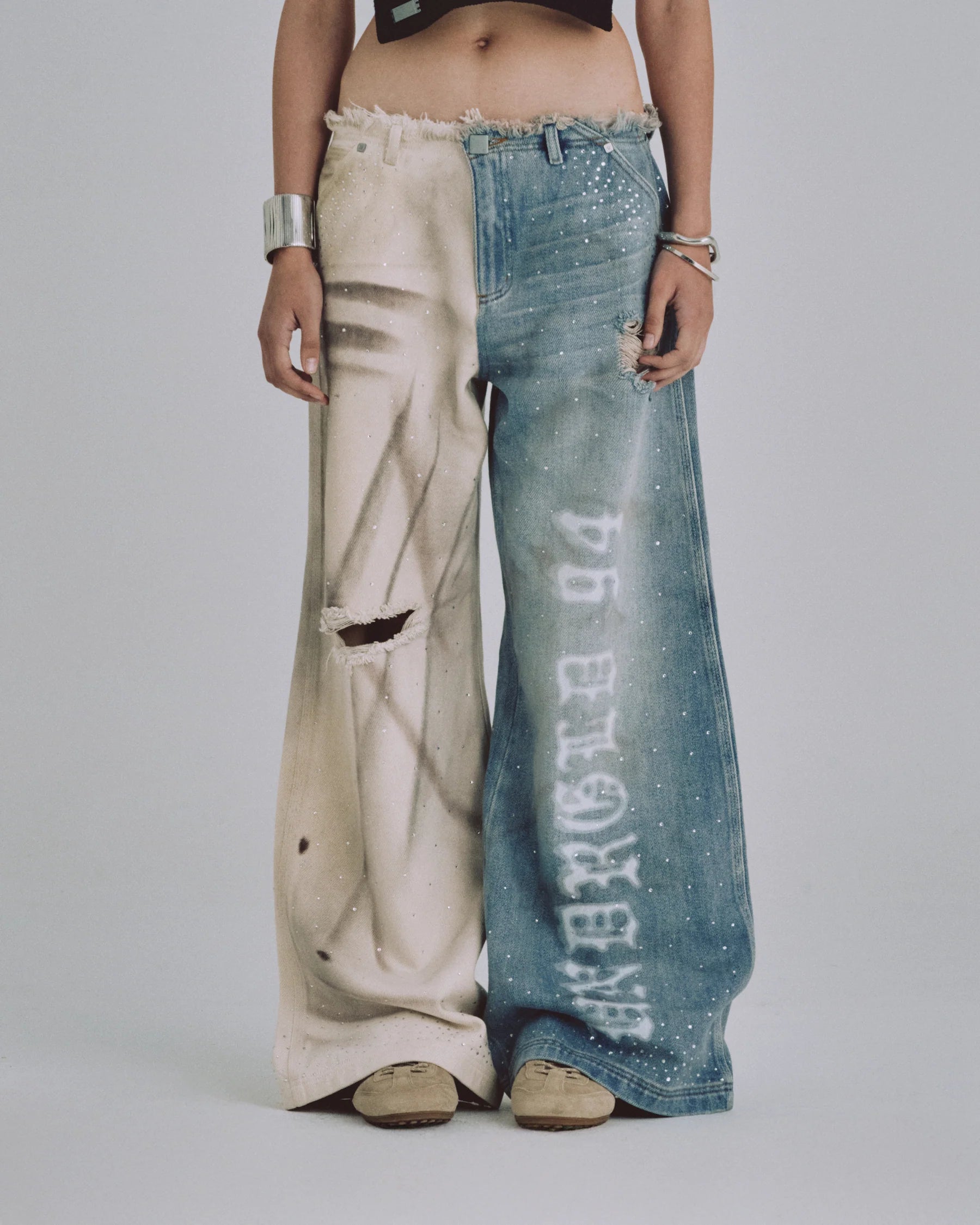 W 94' UNDRGLD WAISTBAND LESS WIDE JEANS DUAL BLUE