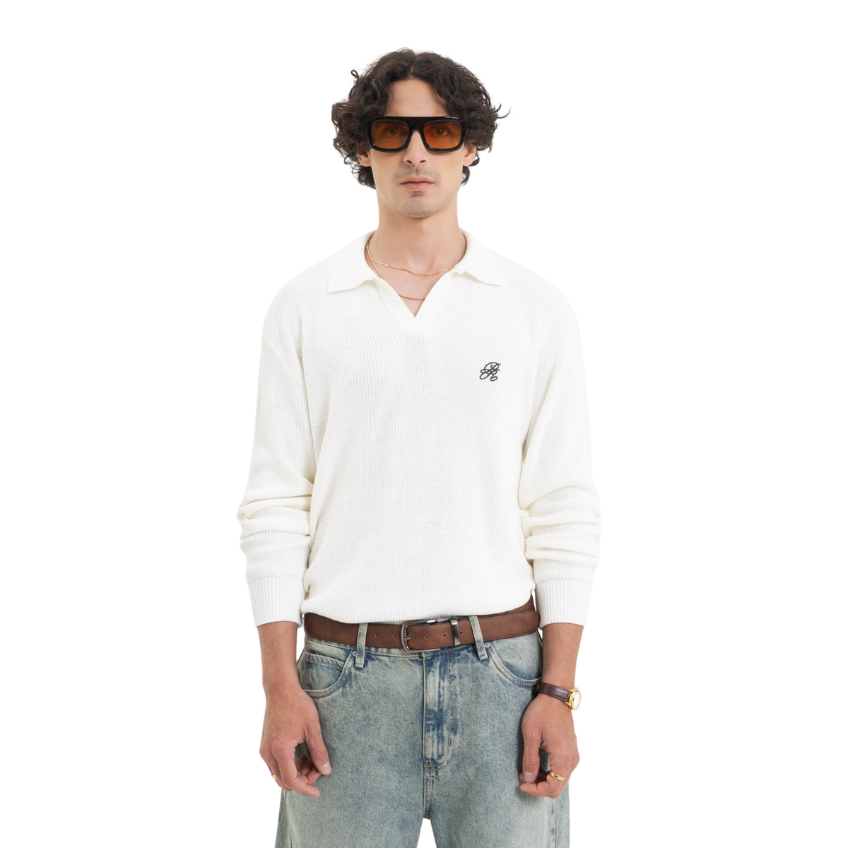 ACROSS THE LINES IVORY KNITTED POLO