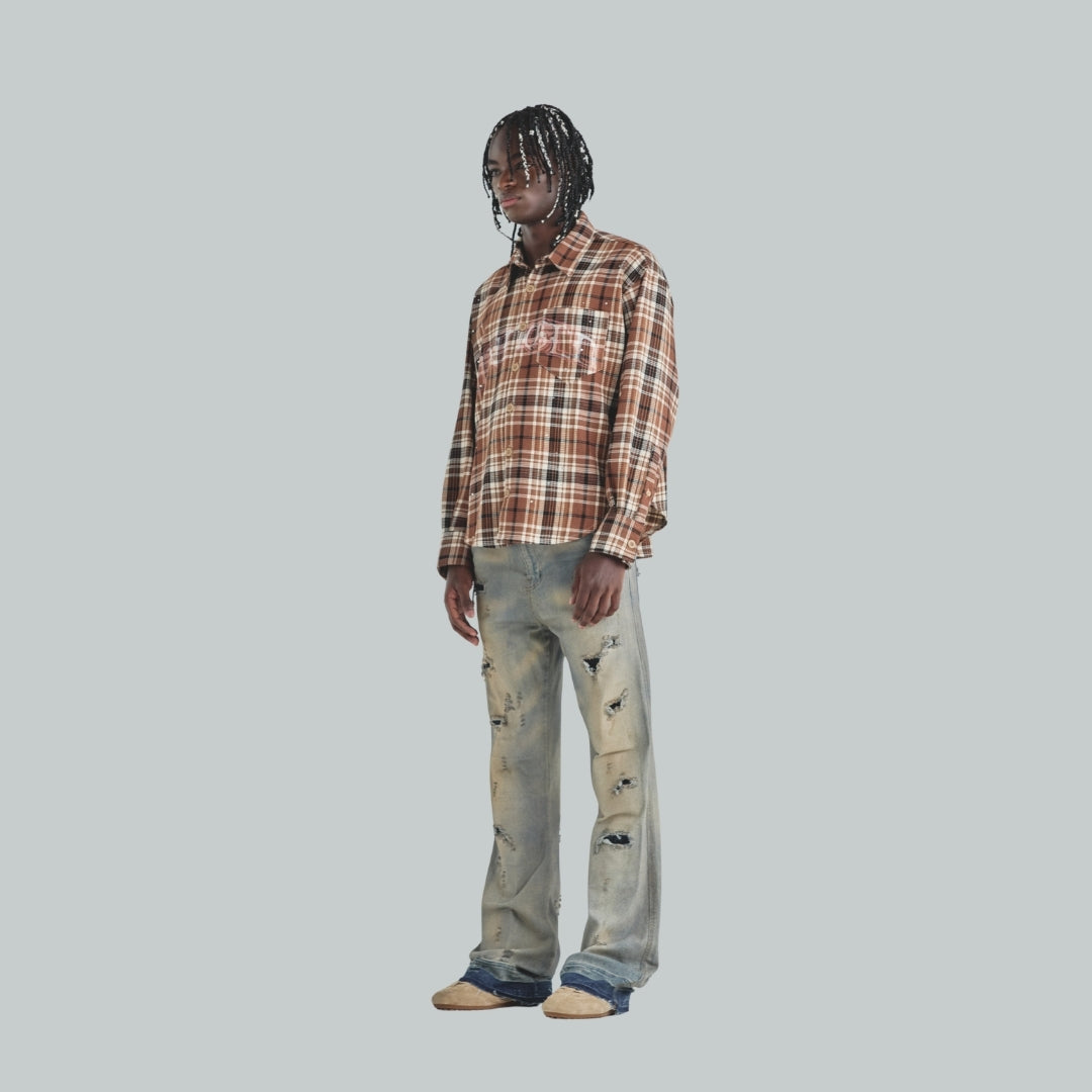 ACT 1 FAITH FLANNEL SHIRT - PLAID BROWN