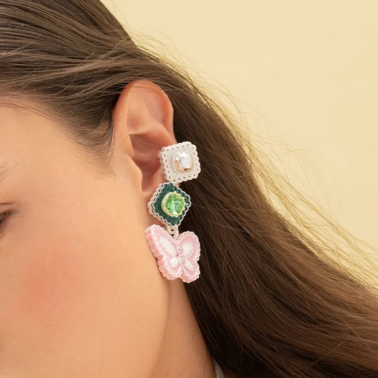 ARETES LACE MARIPOSA DOBLE - CELESTE