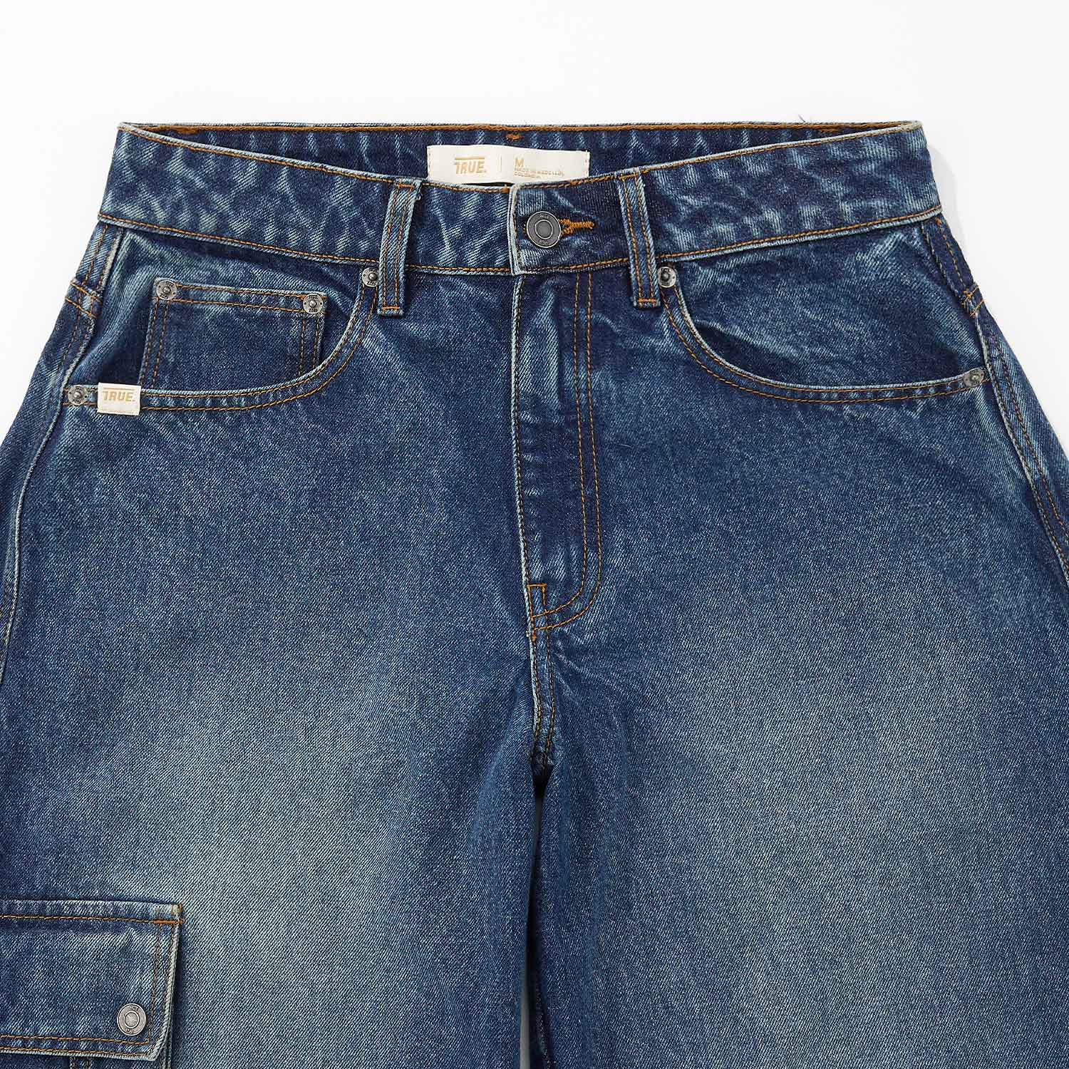 CARGO MULTI-POCKET DENIM PANTS - DEEP BLUE