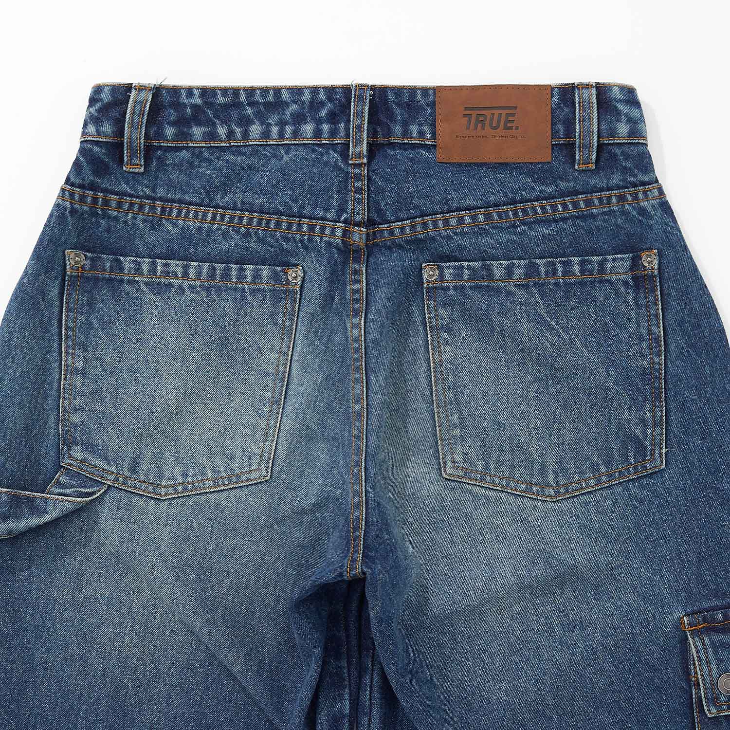 CARGO MULTI-POCKET DENIM PANTS - DEEP BLUE