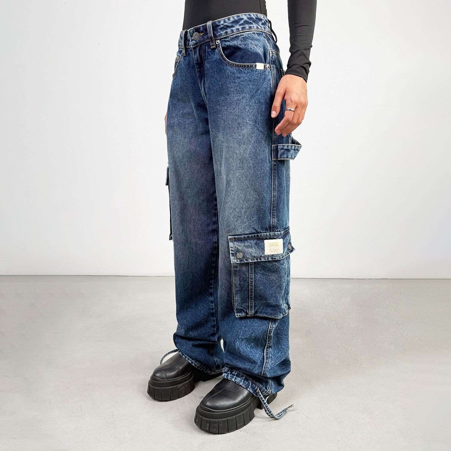CARGO MULTI-POCKET DENIM PANTS - DEEP BLUE