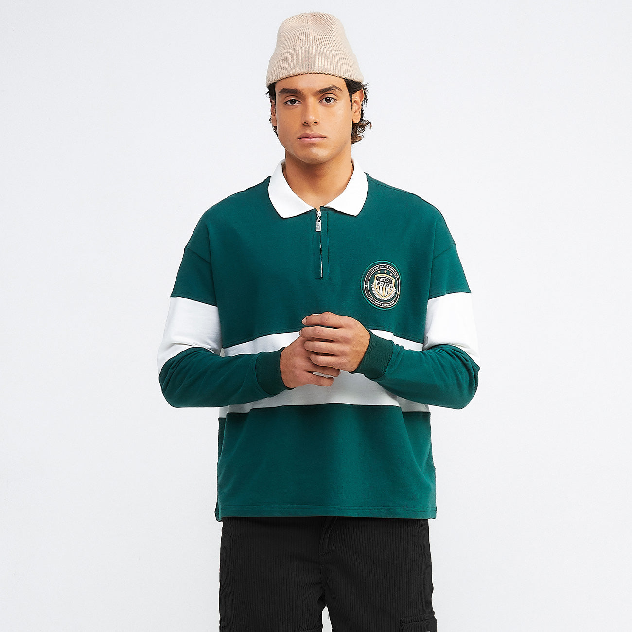 COLLEGE LS POLO SWEATER - PINE GREEN