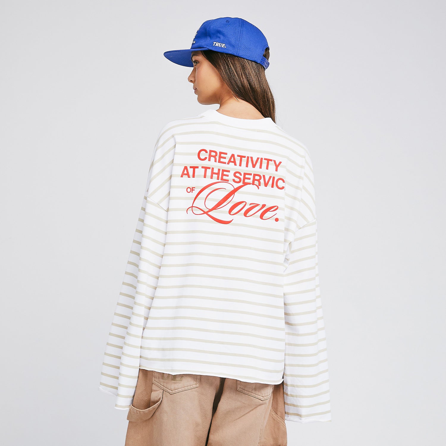 CREATIVE STRIPED WIDE LS T-SHIRT - SAND