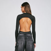 CUT-OUT BLACK BODYSUIT - BLACK