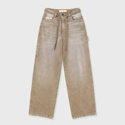 DIRTY-WASH WIDE-LEG PANTS - SAND
