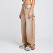 DIRTY-WASH WIDE-LEG PANTS - SAND