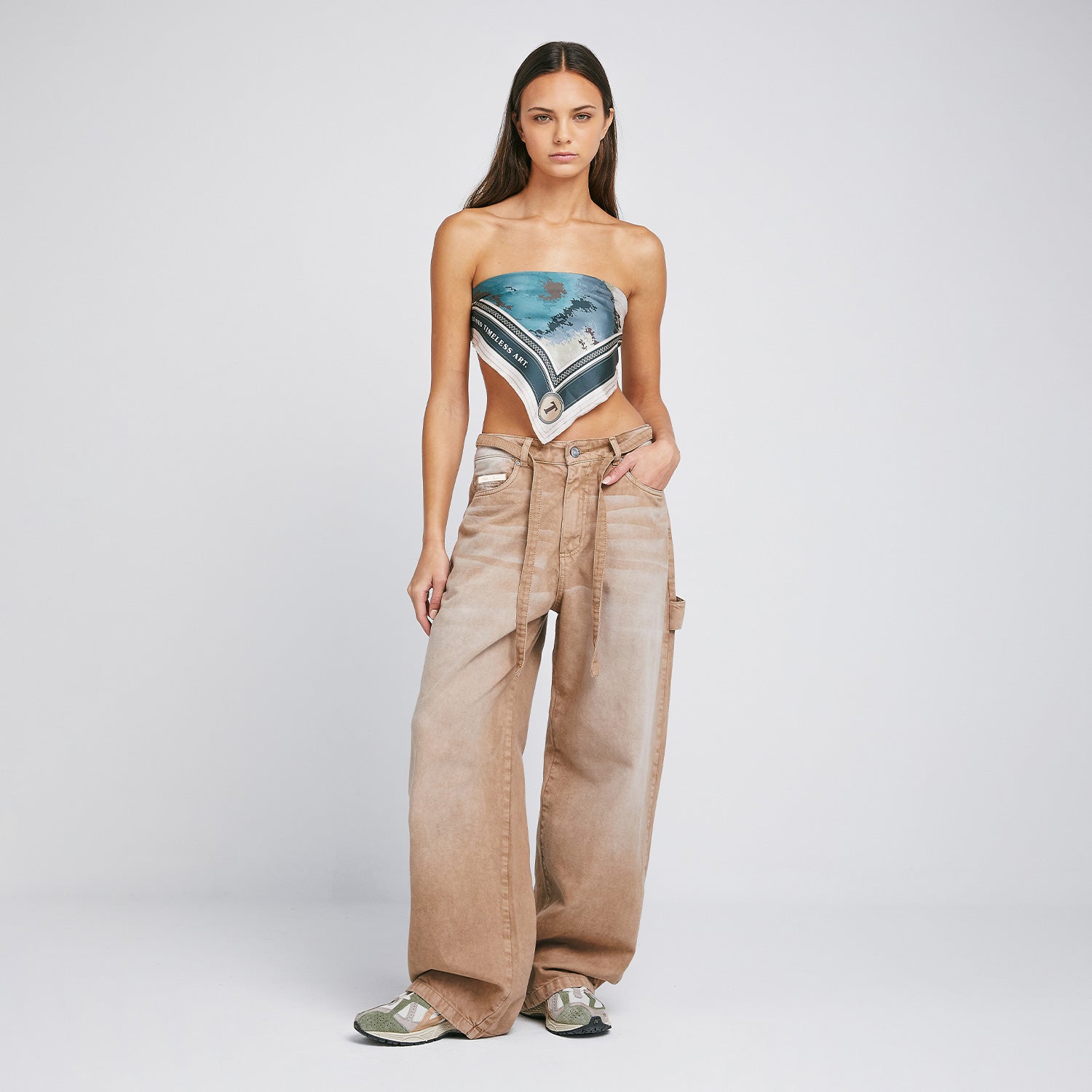 DIRTY-WASH WIDE-LEG PANTS - SAND