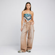 DIRTY-WASH WIDE-LEG PANTS - SAND