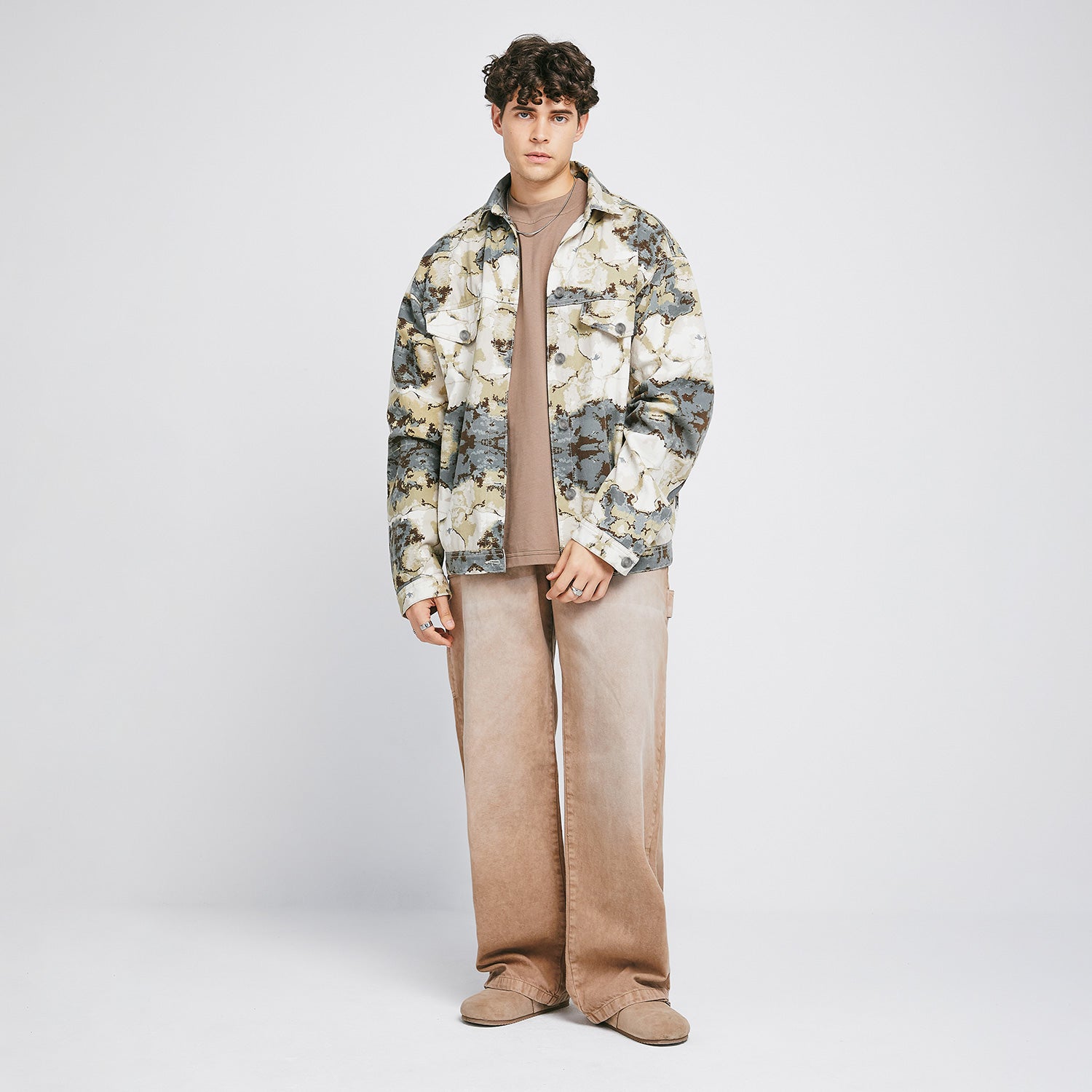 DIRTY-WASH WIDE-LEG PANTS - SAND