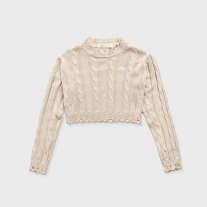 DISTRESSED KNIT CROP SWEATER - CAMEL