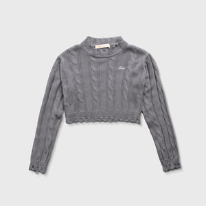 DISTRESSED KNIT CROP SWEATER - GRAY