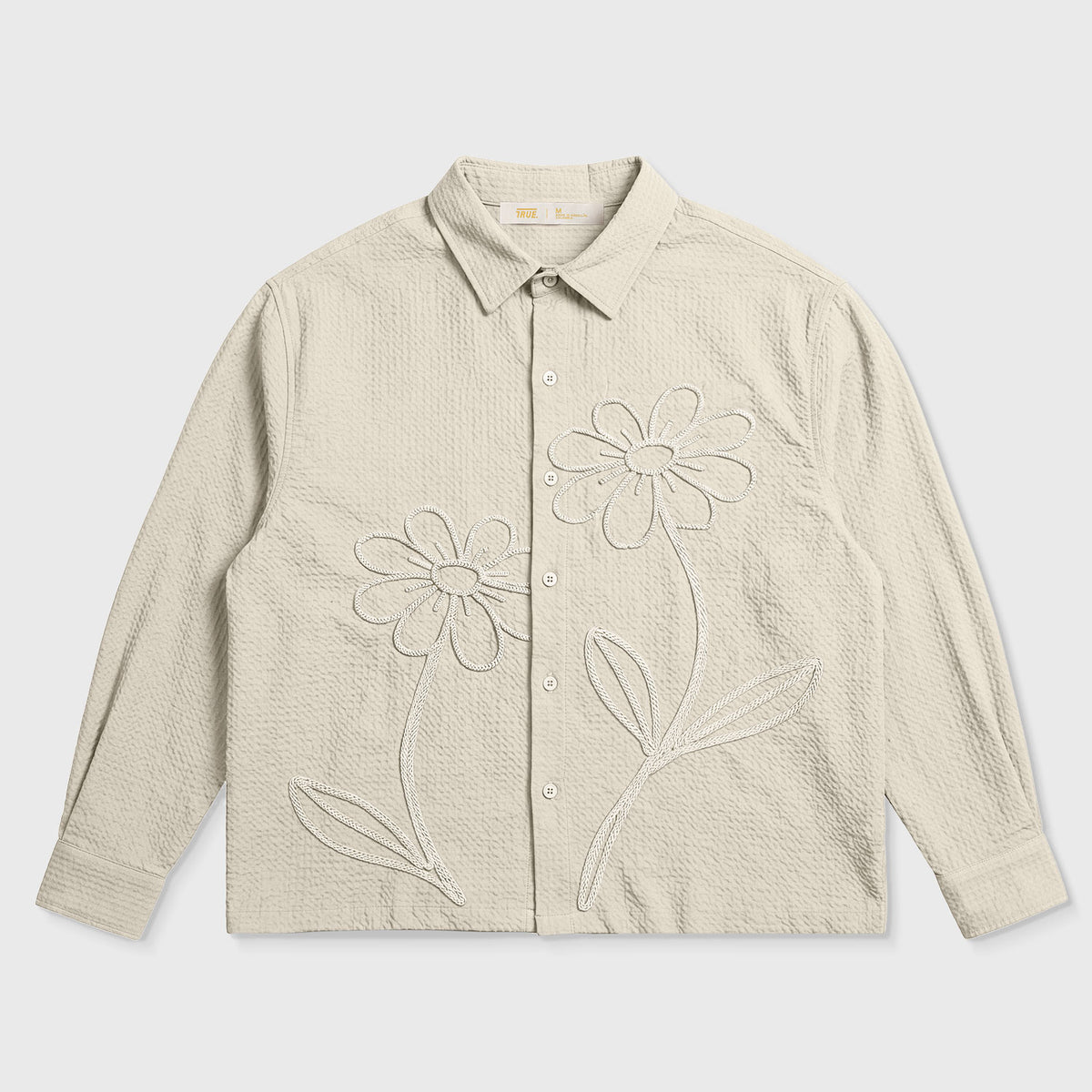 EMBROIDERED LS BOXY SHIRT - SAND