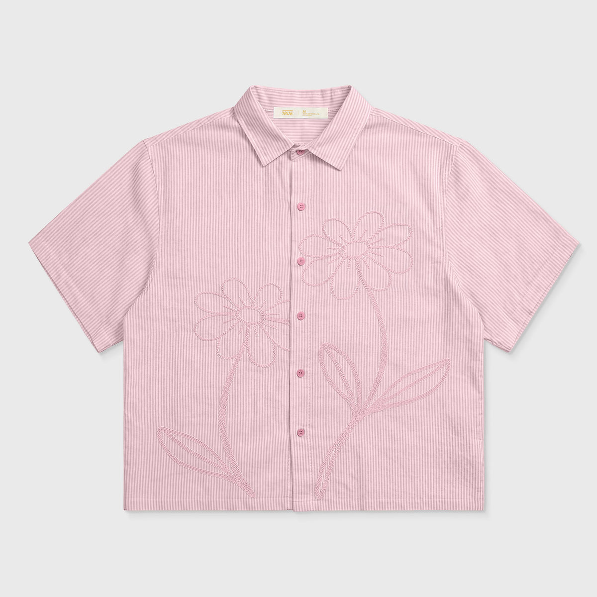 EMBROIDERED FLOWER BOXY SHIRT - PINK