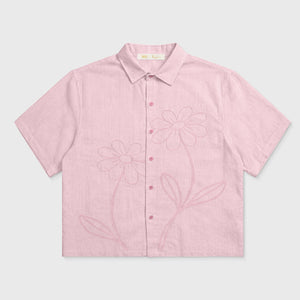 EMBROIDERED FLOWER BOXY SHIRT - PINK