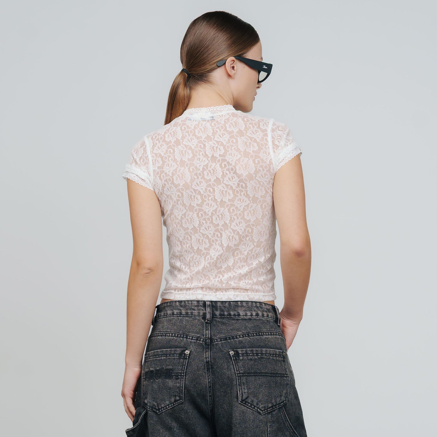 FLORAL LACE BABY TEE - CREAM