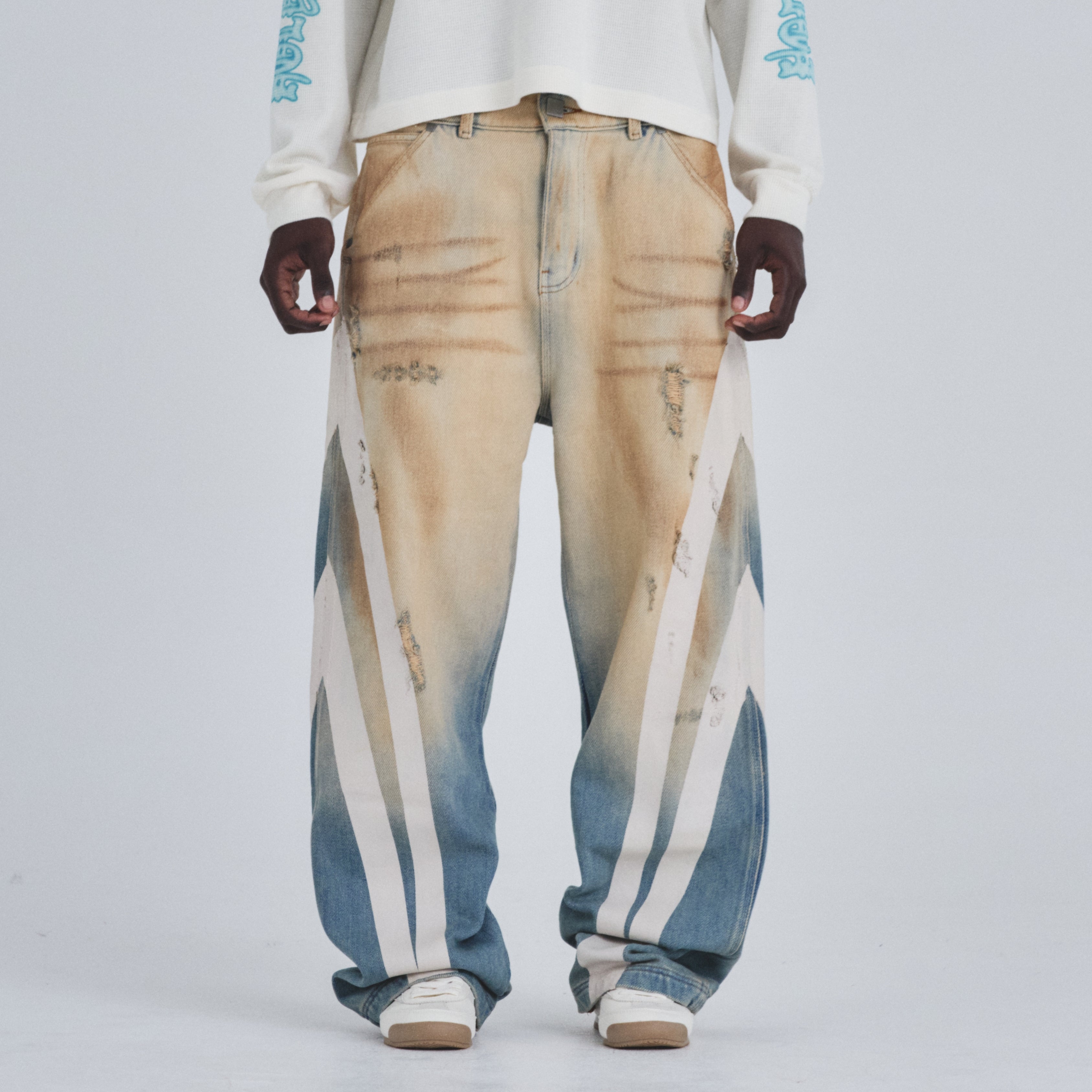 HOLY STATE STRIPE WIDE JEANS - SAND BLUE