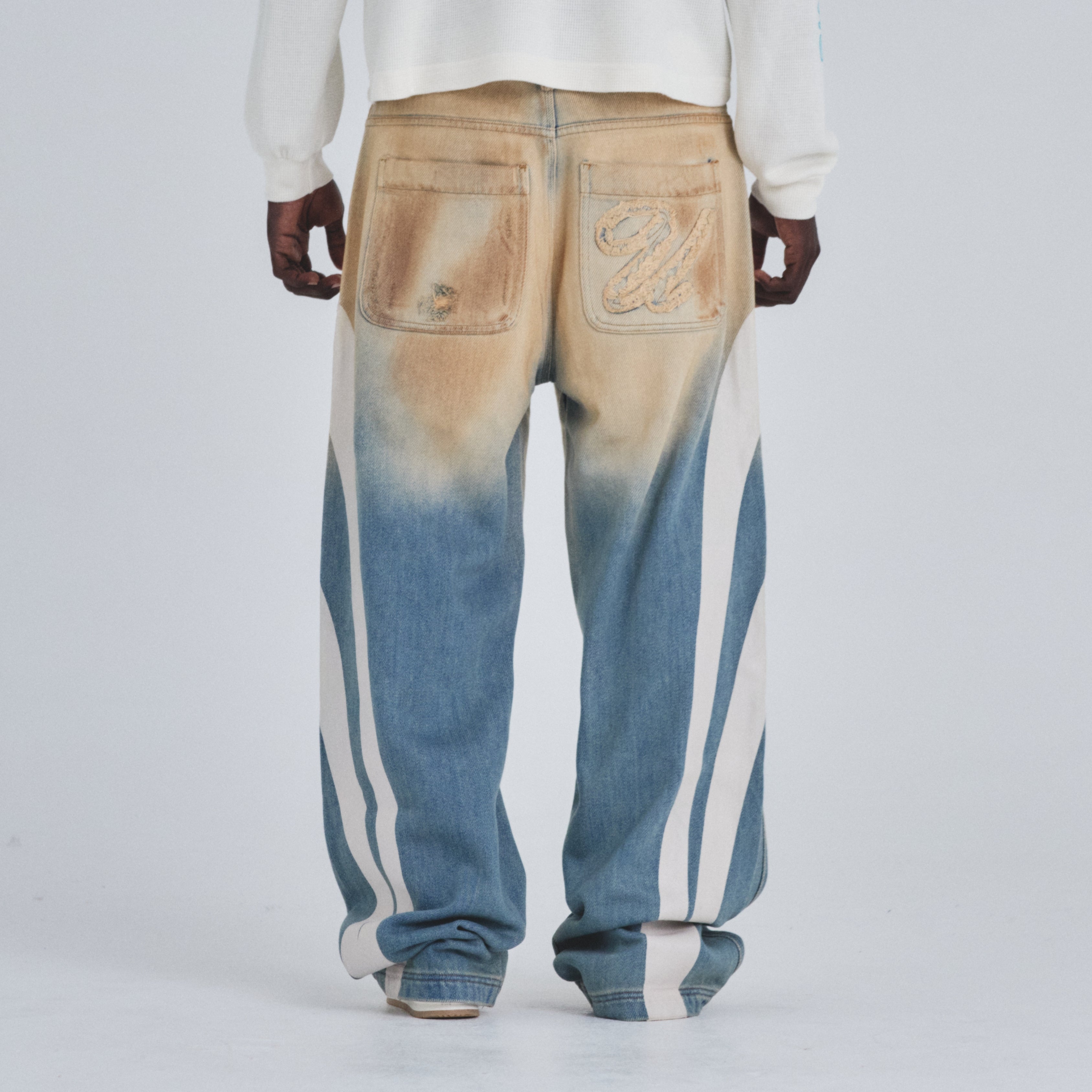 HOLY STATE STRIPE WIDE JEANS - SAND BLUE