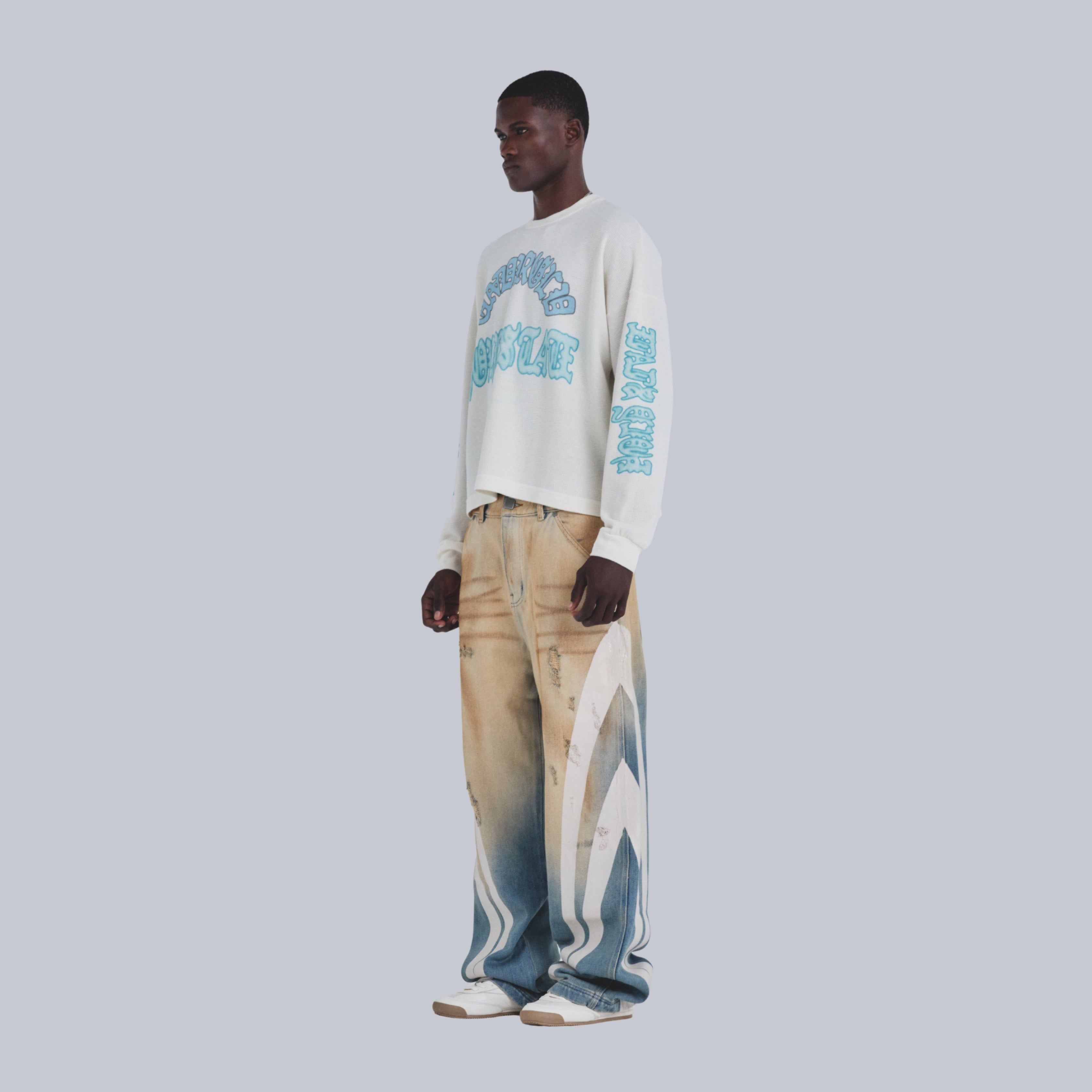 HOLY STATE STRIPE WIDE JEANS - SAND BLUE