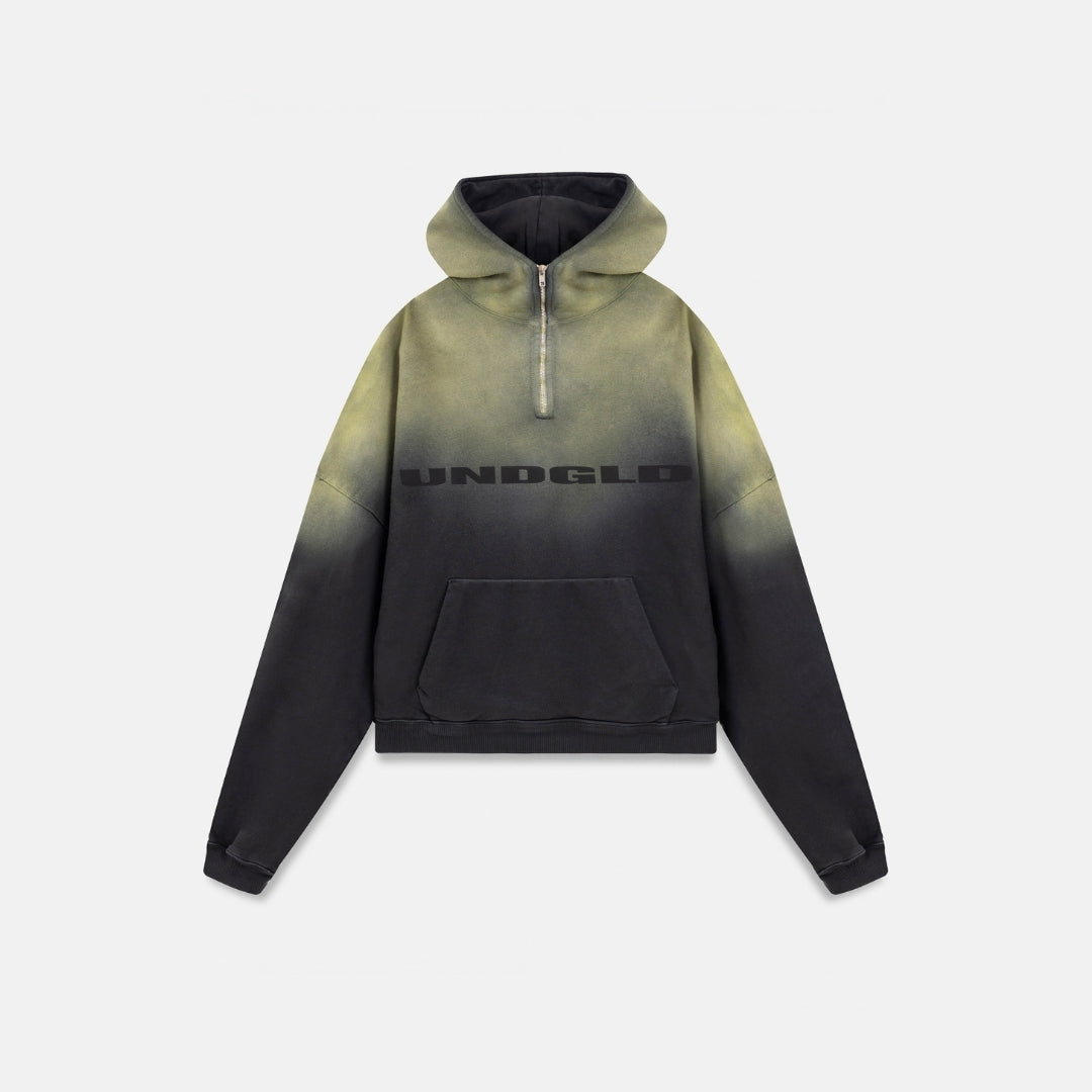 HOLY STATE UNDGLD HALF ZIP UP BOXY FIT HOODIE - BLACK / YELLOW