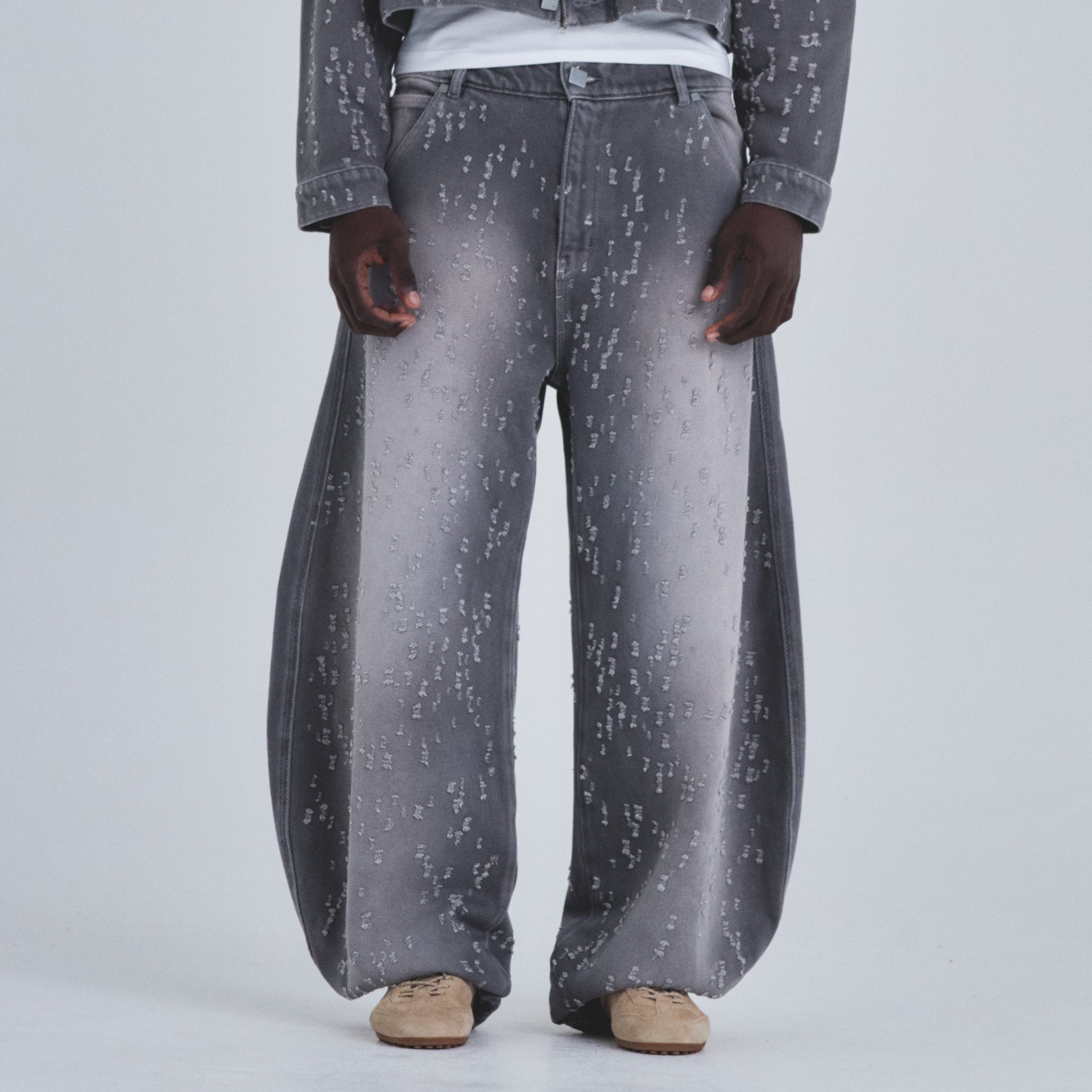 HOLY STATE UNDRGLD RIPPED BARREL JEANS - WASHED GRAY