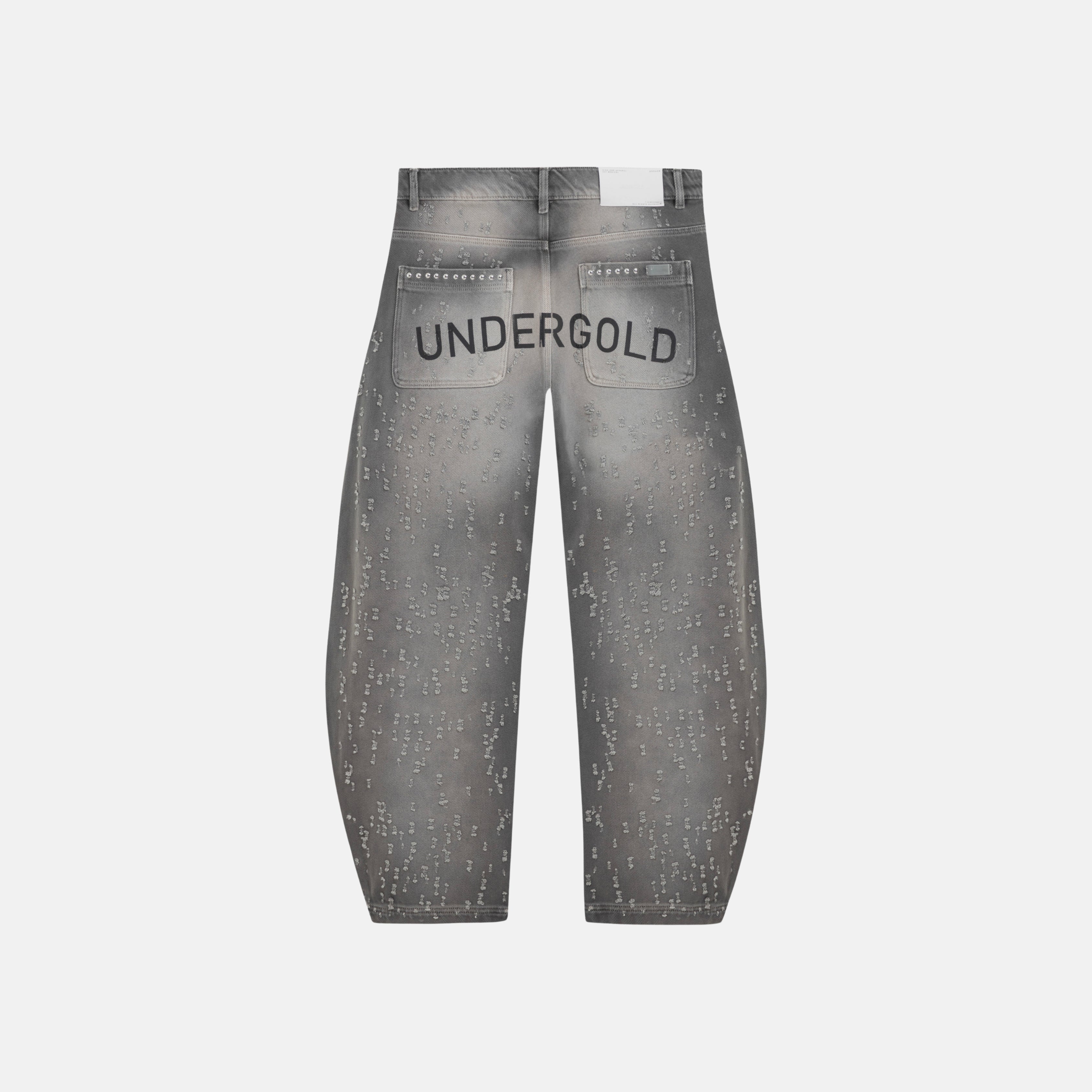 HOLY STATE UNDRGLD RIPPED BARREL JEANS - WASHED GRAY