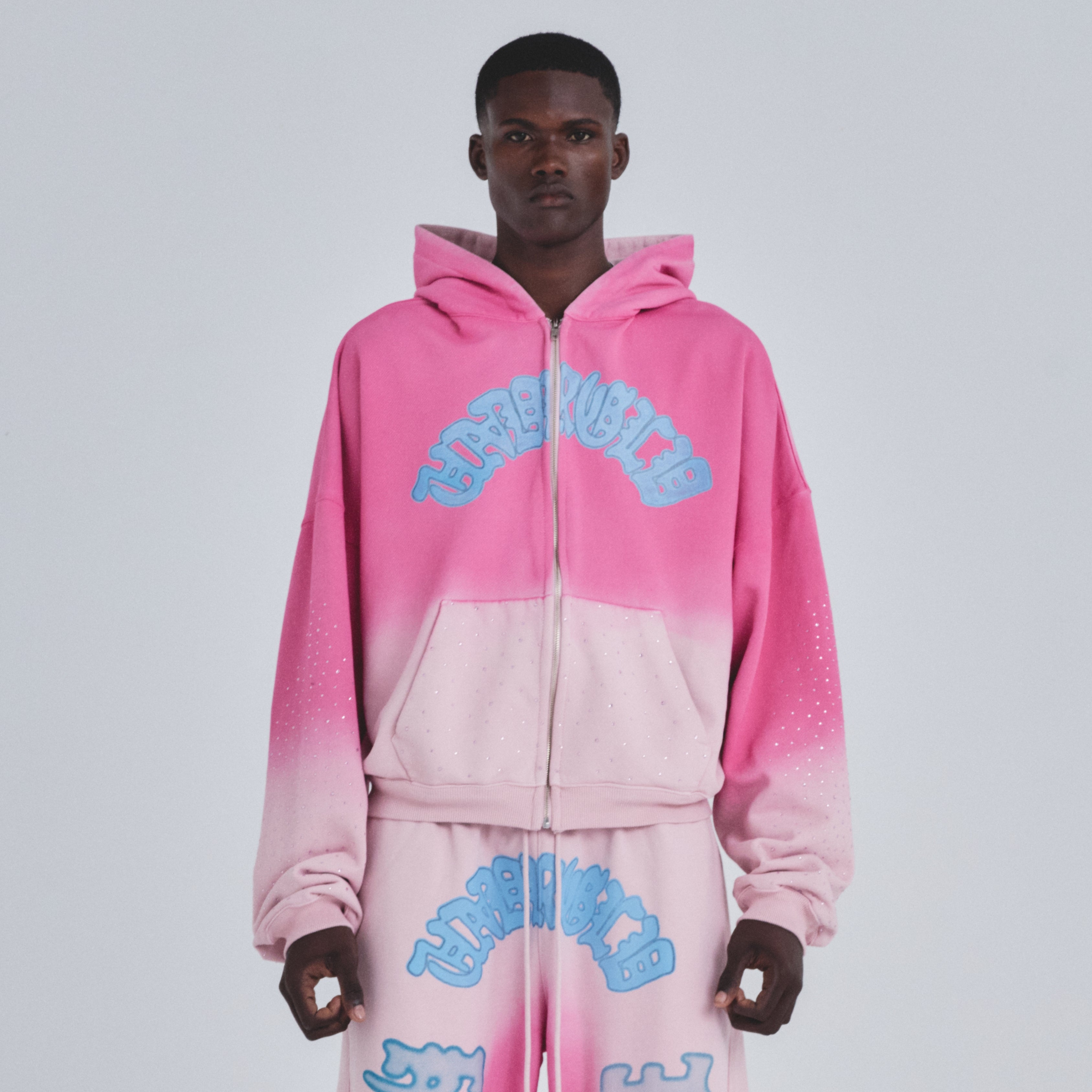 HOLY STATE UNDRGLD ZIP UP BOXY FIT HOODIE - FADED PINK