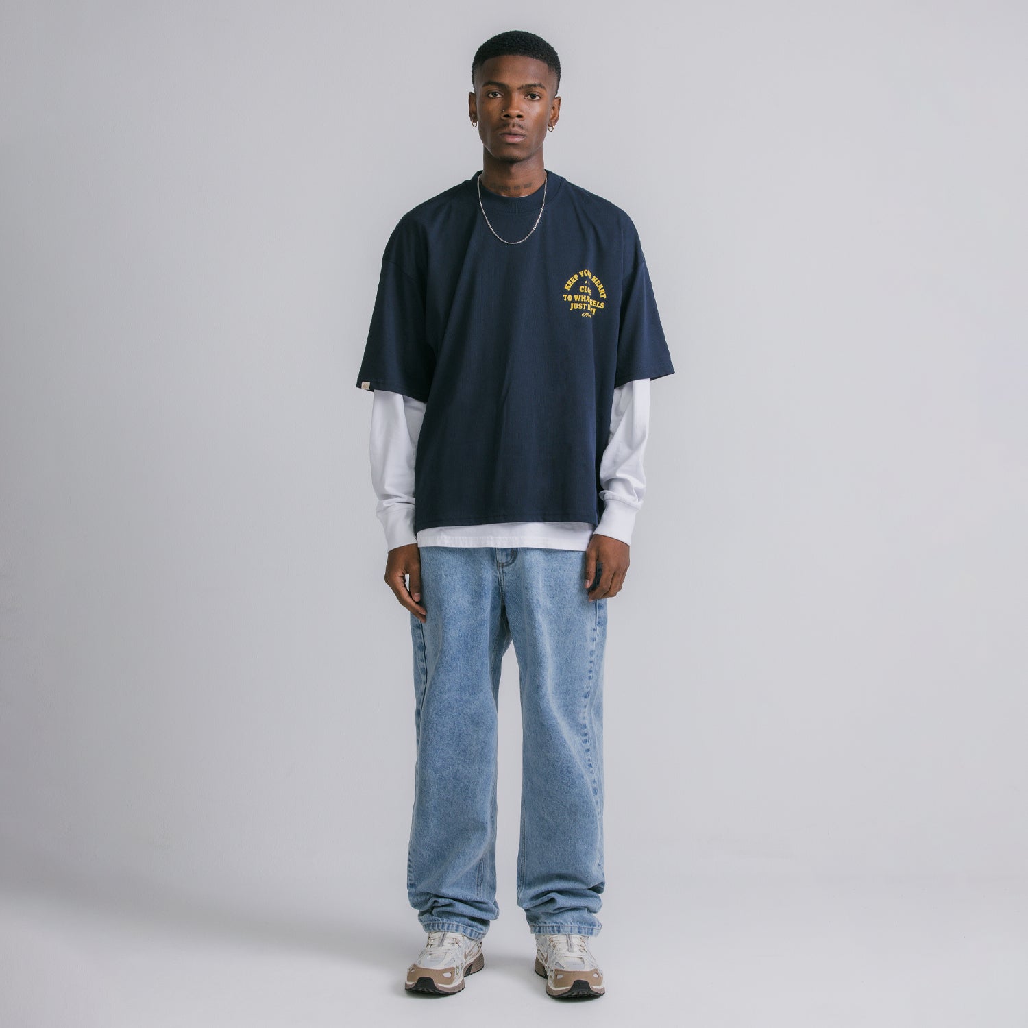 HEART BOXY TEE - NAVY BLUE