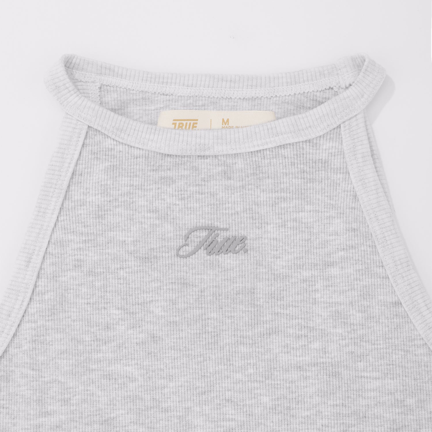HIGH NECK RIBBED TOP - GRAY