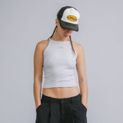 HIGH NECK RIBBED TOP - GRAY
