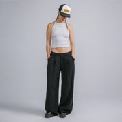 HIGH NECK RIBBED TOP - GRAY