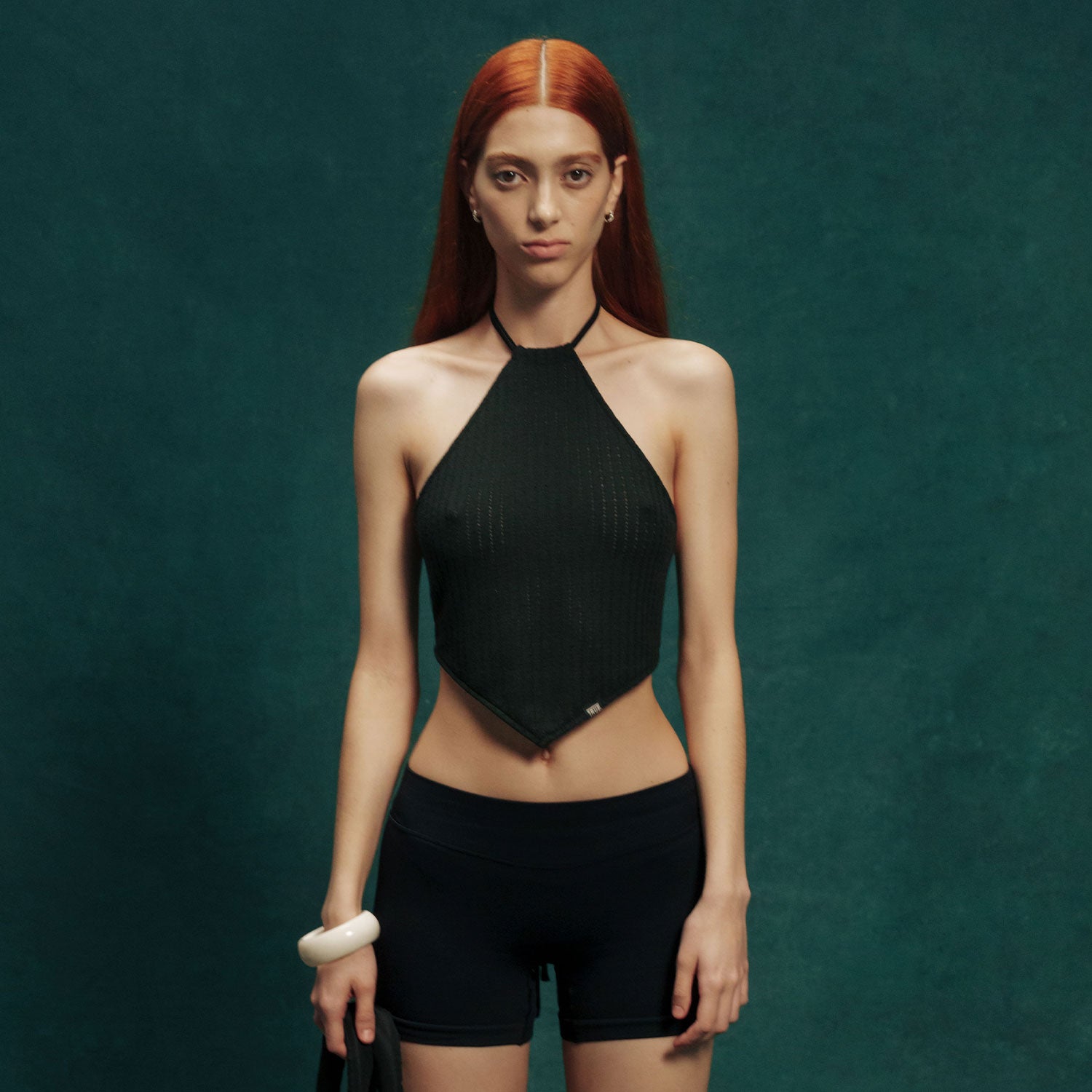 TEXTURE HALTER TOP - BLACK