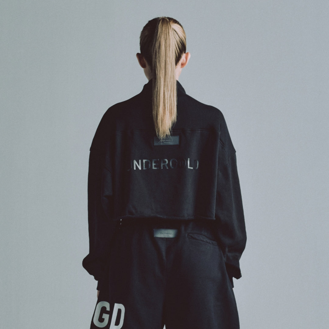 LINE LOGO CROPPED ZIP UP CREWNECK - BLACK