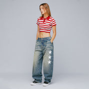 LOUNGE KNIT CROPPED POLO - RED