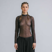 MESH PRINTED BODYSUIT - BLACK