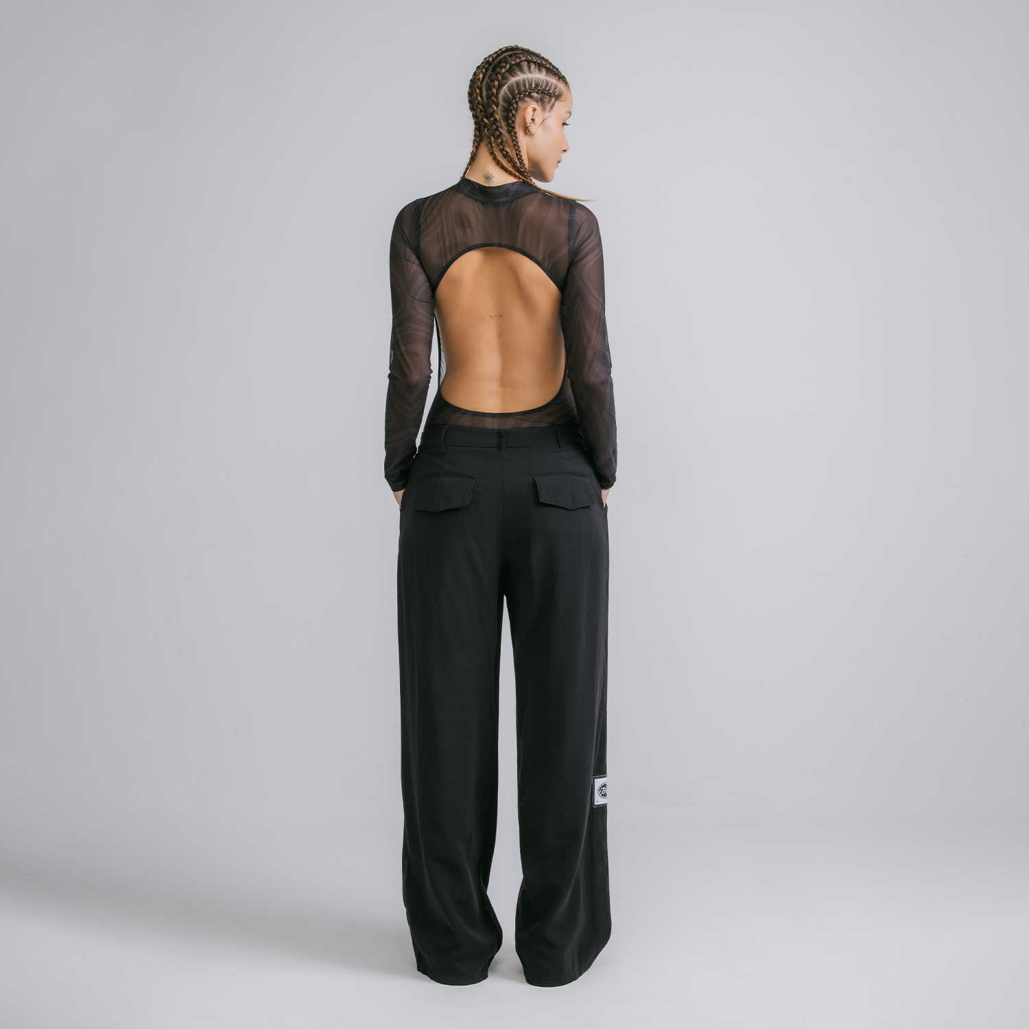 MESH PRINTED BODYSUIT - BLACK