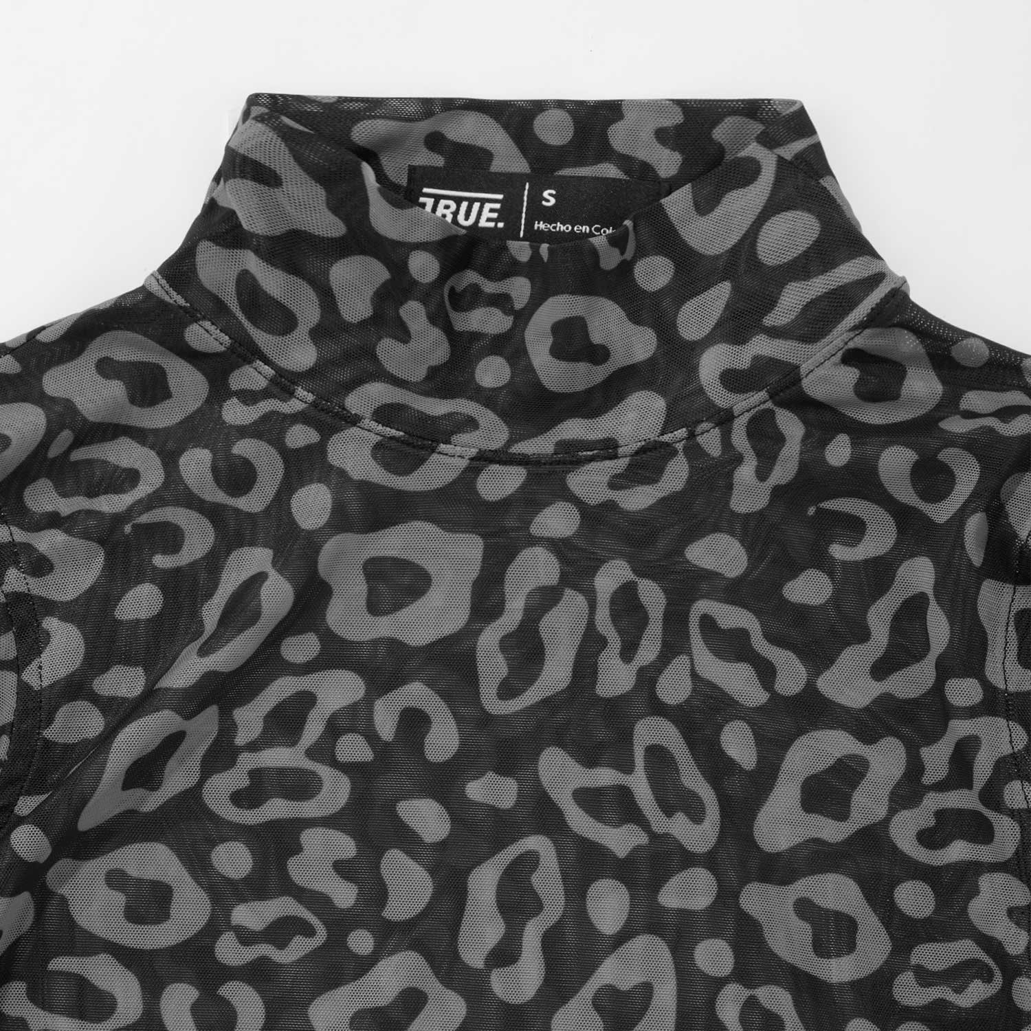 ANIMAL PRINT MESH LS TOP - BLACK