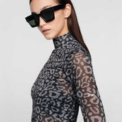 ANIMAL PRINT MESH LS TOP - BLACK