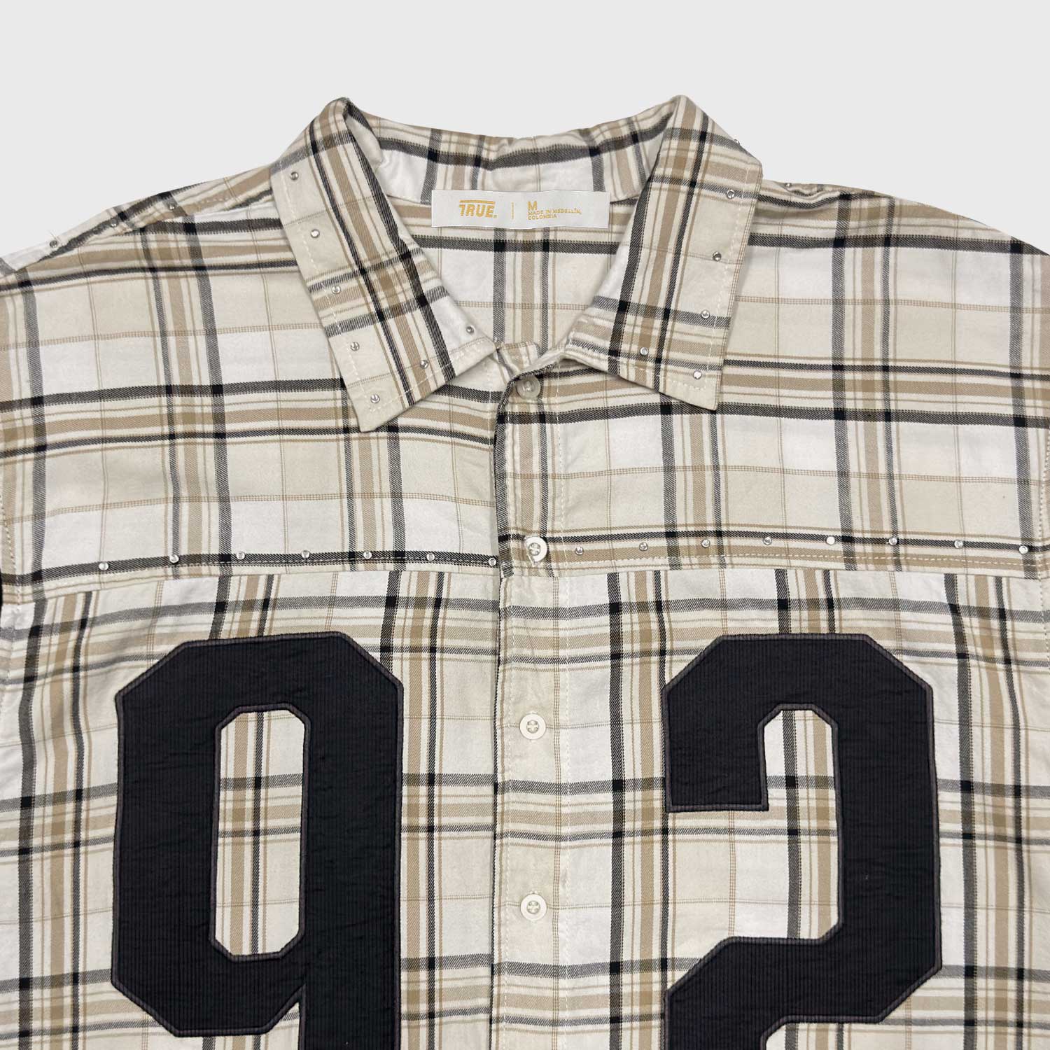 PLAID BUTTON-UP JERSEY - CREAM