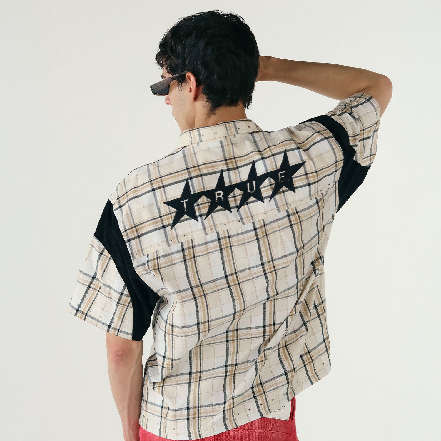 PLAID BUTTON-UP JERSEY - CREAM