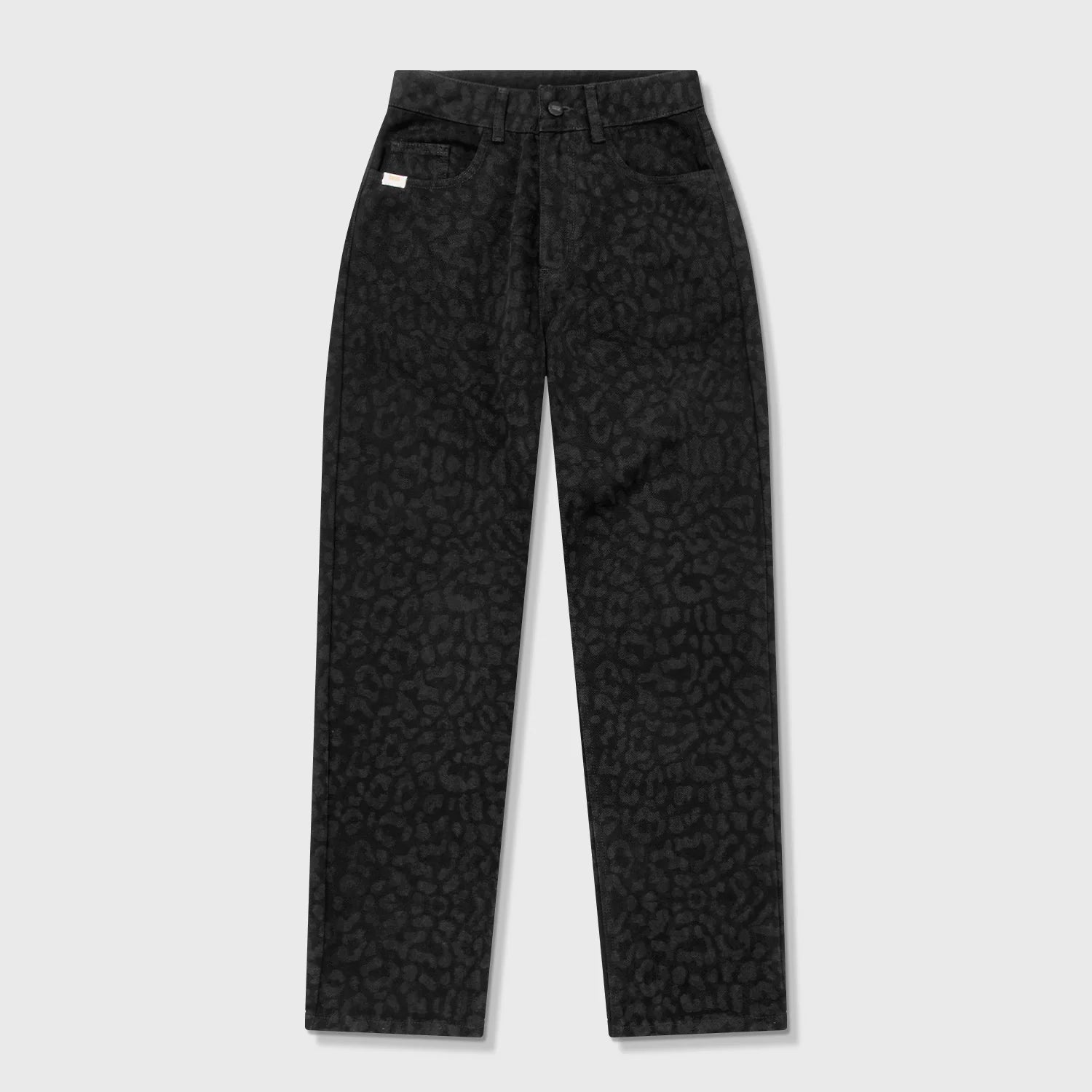 ANIMAL PRINT STRAIGHT LEG LASER PANT - BLACK