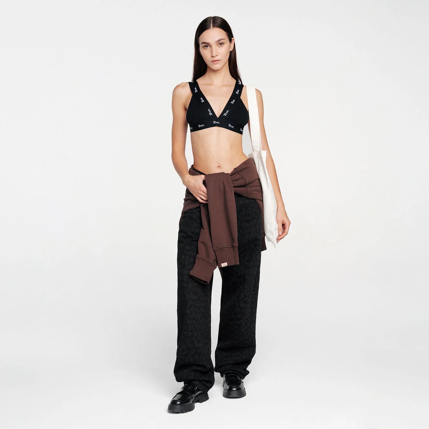 ANIMAL PRINT STRAIGHT LEG LASER PANT - BLACK