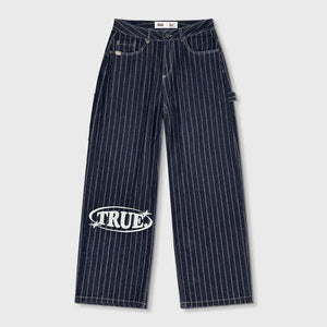 PINSTRIPE MID-RISE JEANS - BLUE