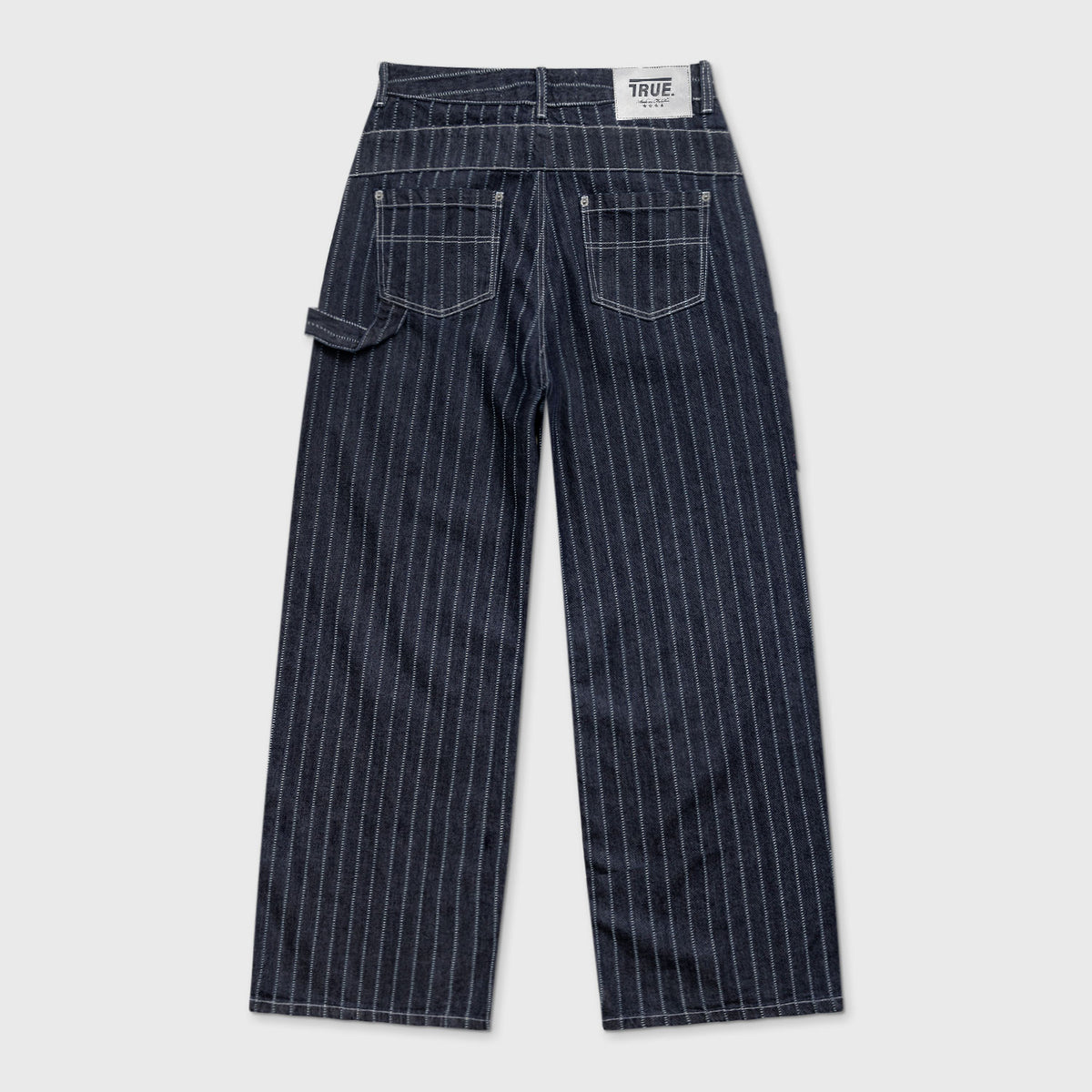 PINSTRIPE MID-RISE JEANS - BLUE