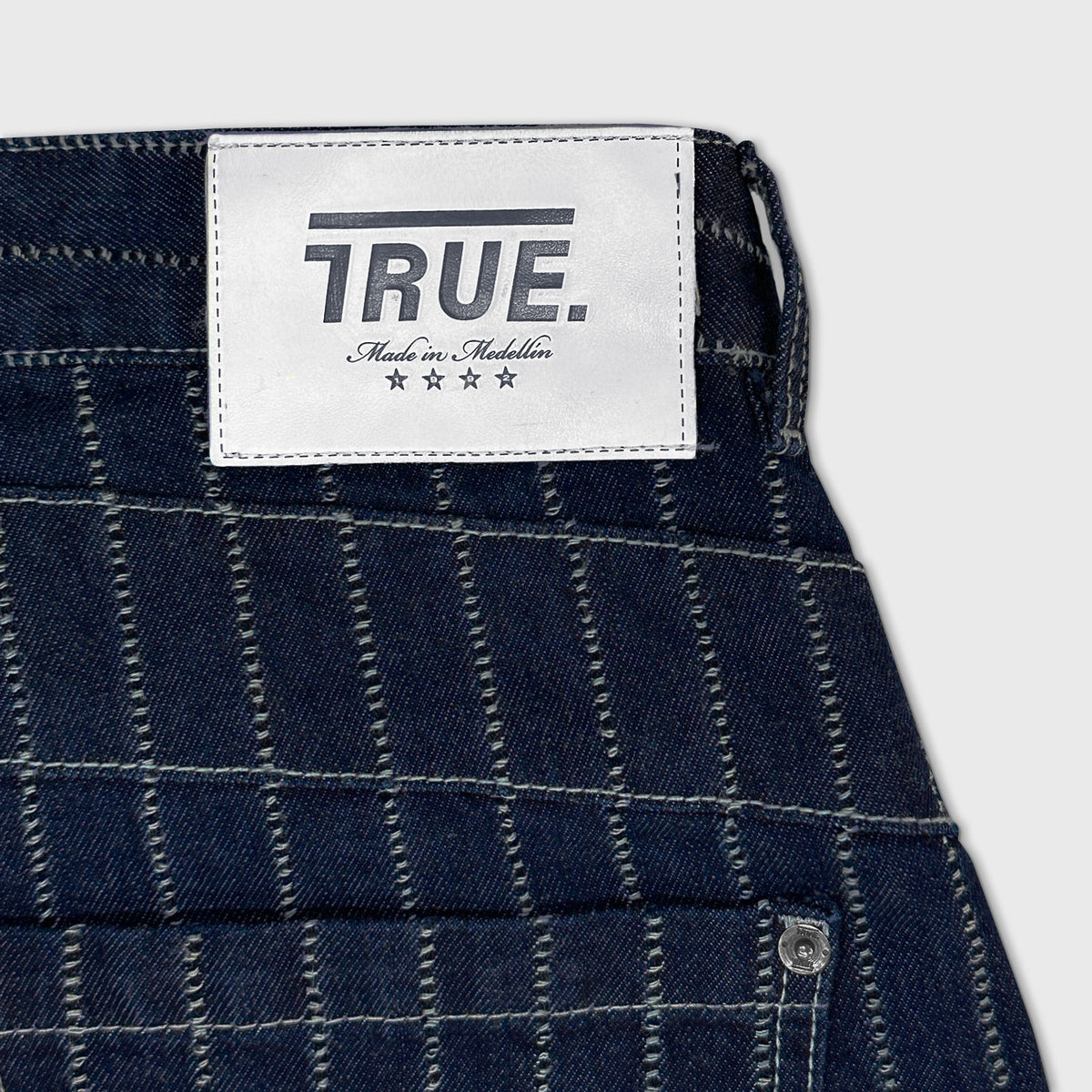 PINSTRIPE MID-RISE JEANS - BLUE