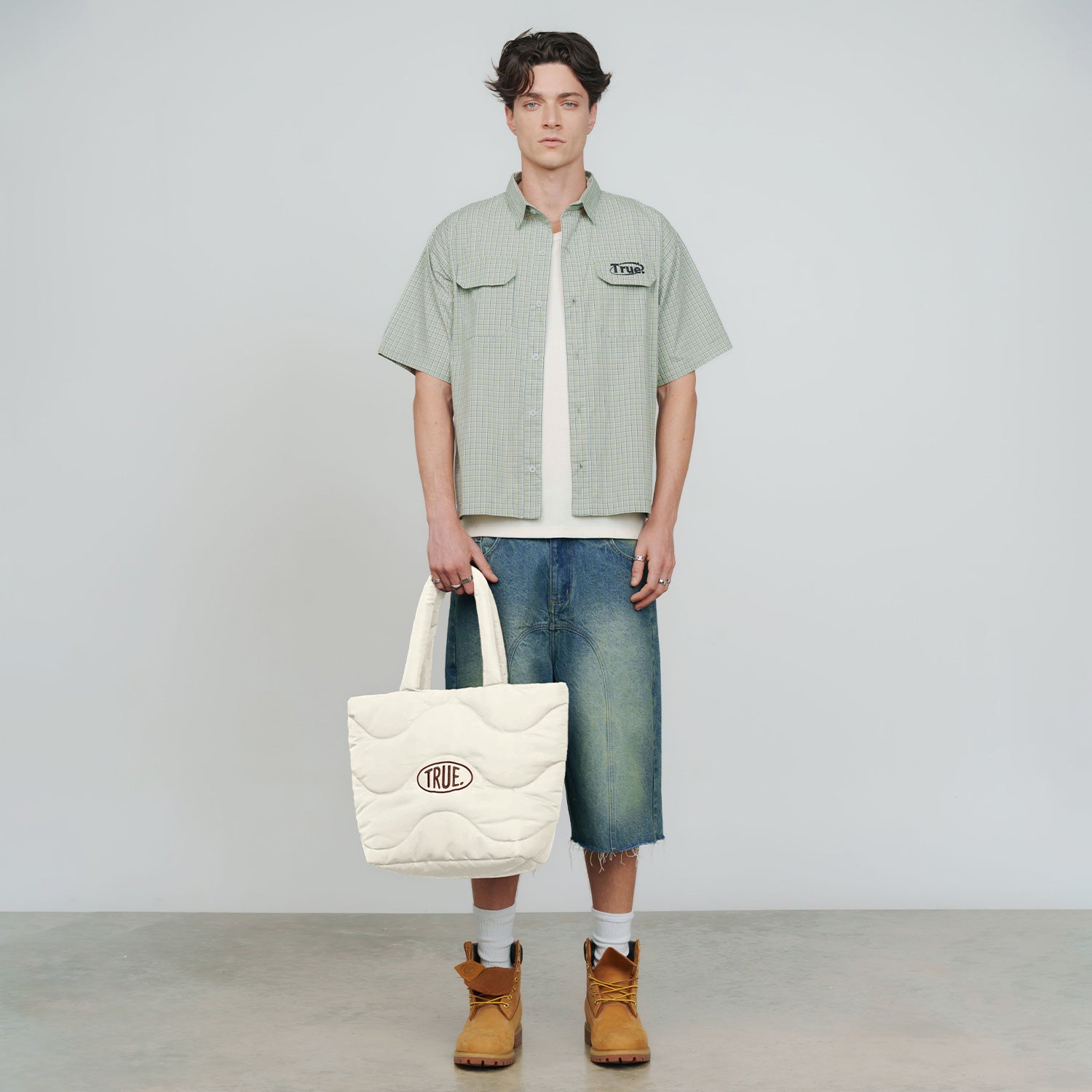 PUFFER SHOPPER BAG - GREIGE