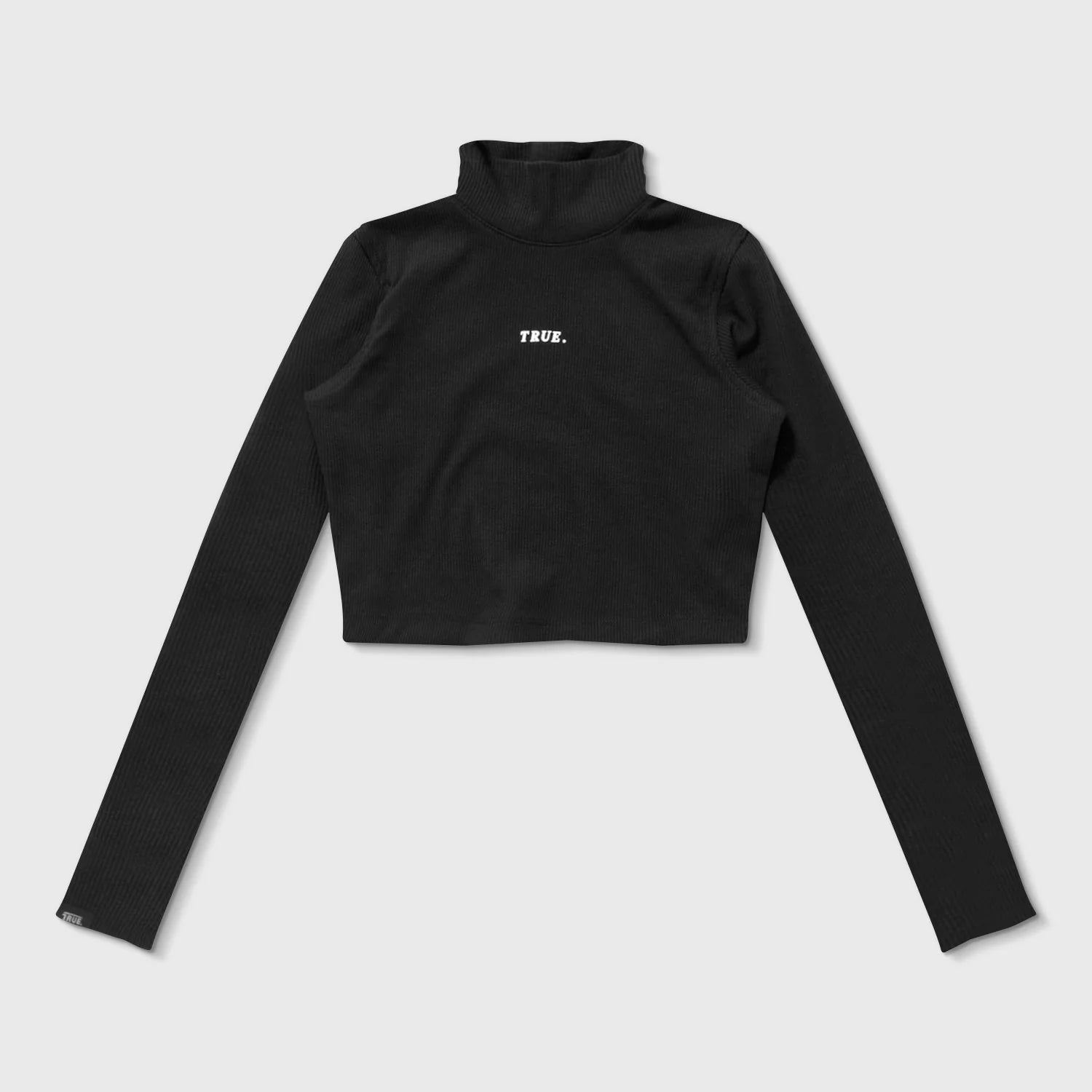 RIBBED MOCK -  NECK LS TOP - BLACK